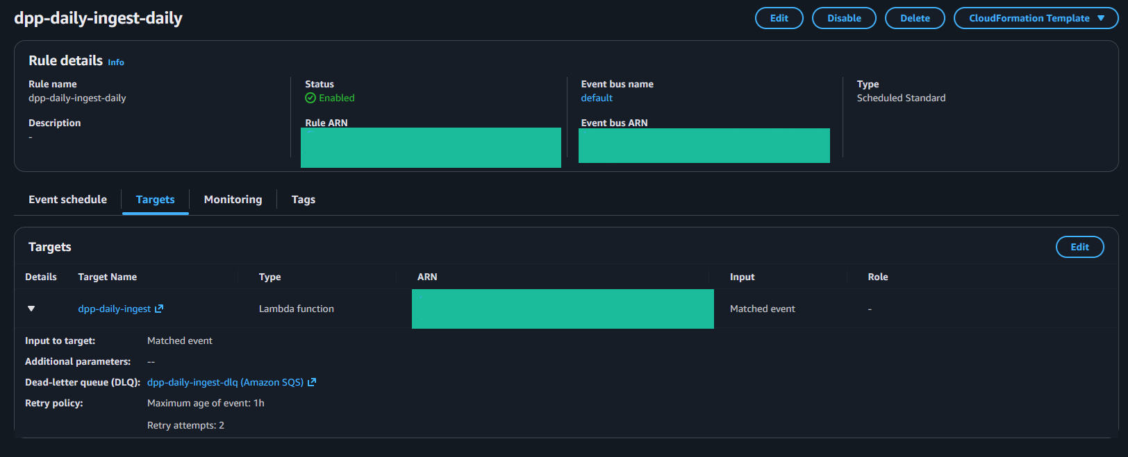 AWS data ingestion pipeline screenshot